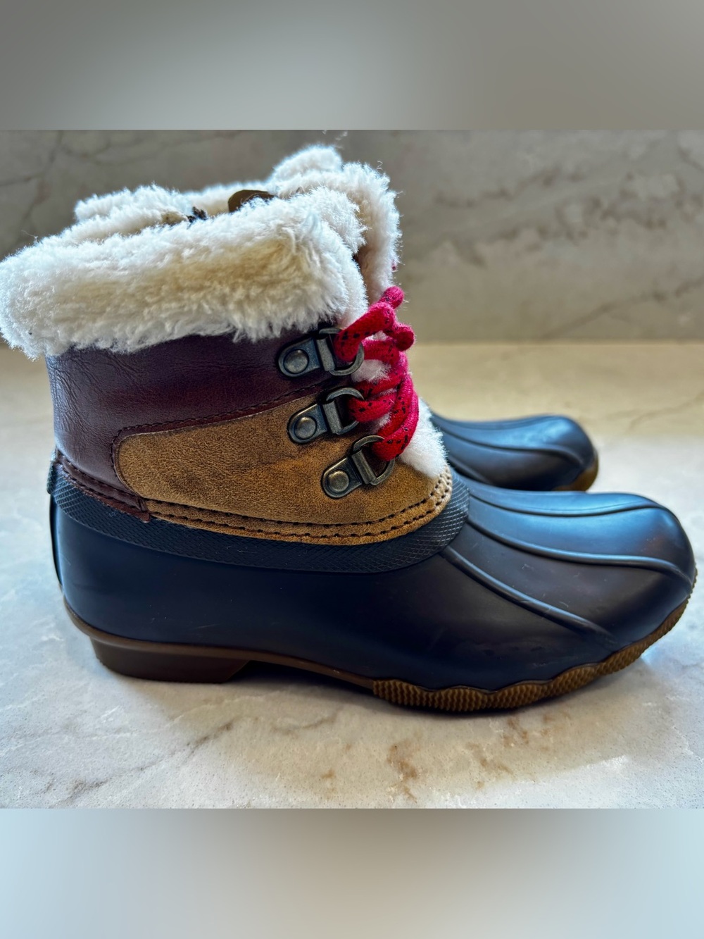 Sperry Kids Alpine Saltwater Boots Brown Tan Faux Fur Size 13 Little kid